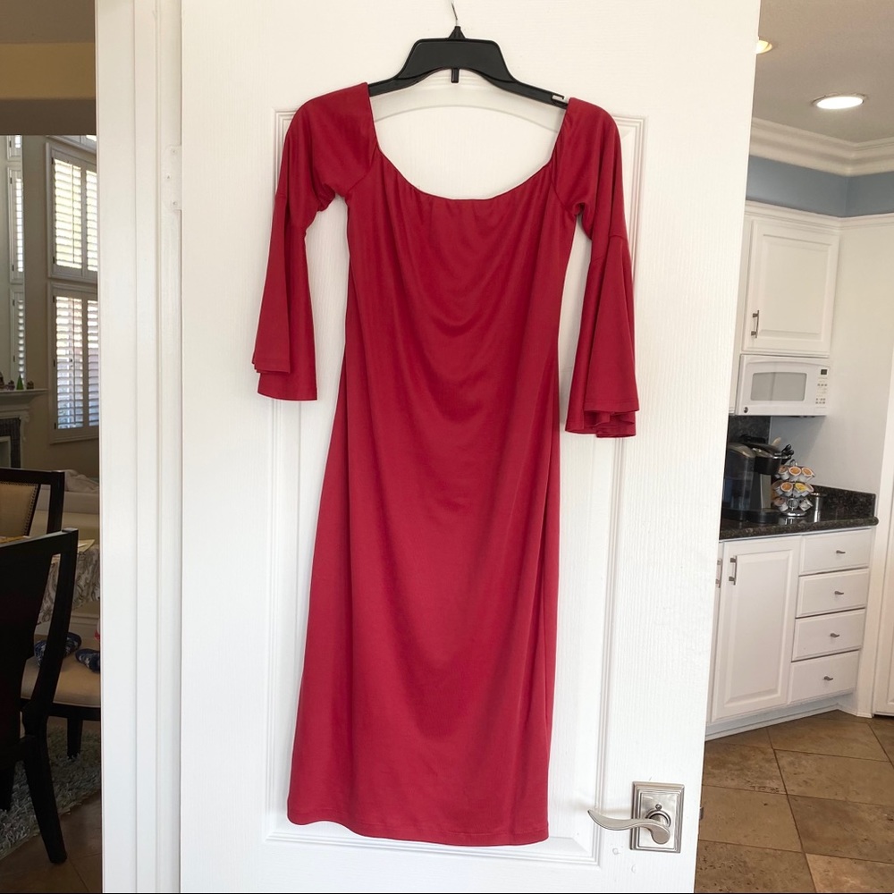 house of harlow x revolve red bell sleeve dress